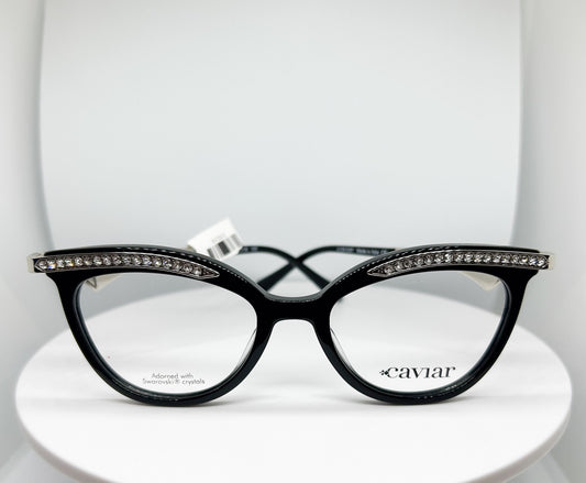 Buy Caviar 4901 Silver, a  Black, Silver; Acetate, Metal Optical Frame with a Cat Eye shape. Adair Eyewear - 40+ Years History